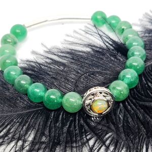 Fire Opal Green Aventurine Beaded Stretch Charm Bracelet, Crystal Jewlery